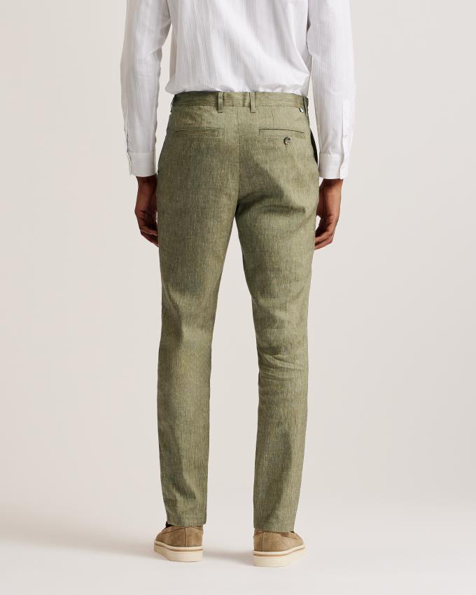 Pantalon Ted Baker Slim Fit Linen Blend Vert Homme | PHY-20936602